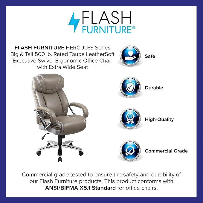 Flash Furniture HERCULES Series Big & Tall 500 lb. Rated Taupe LeatherSoft - Image 4