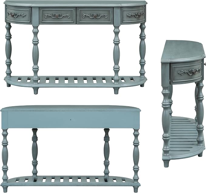Retro Wood Curved Entryway Console Table 52-Inch Half Moon Hall Sofa Table - Image 6