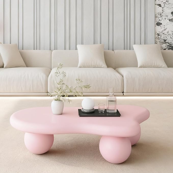 47.2" Cloud Coffee Table with 3 Ball Legs, Modern Irregular Center Table - Image 5