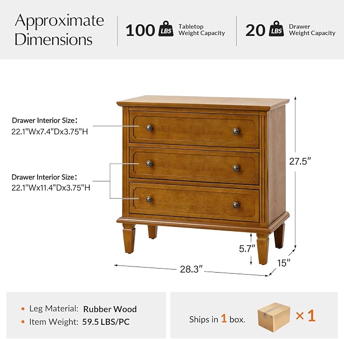 HULALA HOME 3 Drawer End Table - Image 2