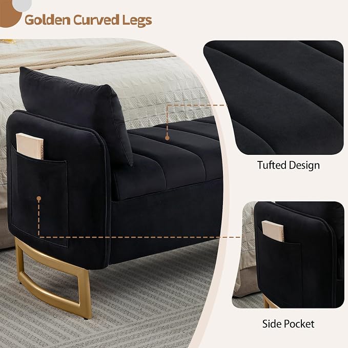 66" End of Bed Storage Bench King Size, Velvet Storage Benches - Image 4