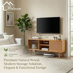 Welnow Rattan TV Stand for Up to 55 Inch, Mid Century Modern Bamboo - Image 2
