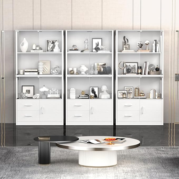 Display Cabinet with Glass Doors, 4-Tier Display Case with 3-Color Lights & - Image 8