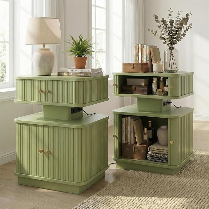 Nightstands Set of 2 with Charging Station, Modern Night Stands Set 2 with by Akmakm