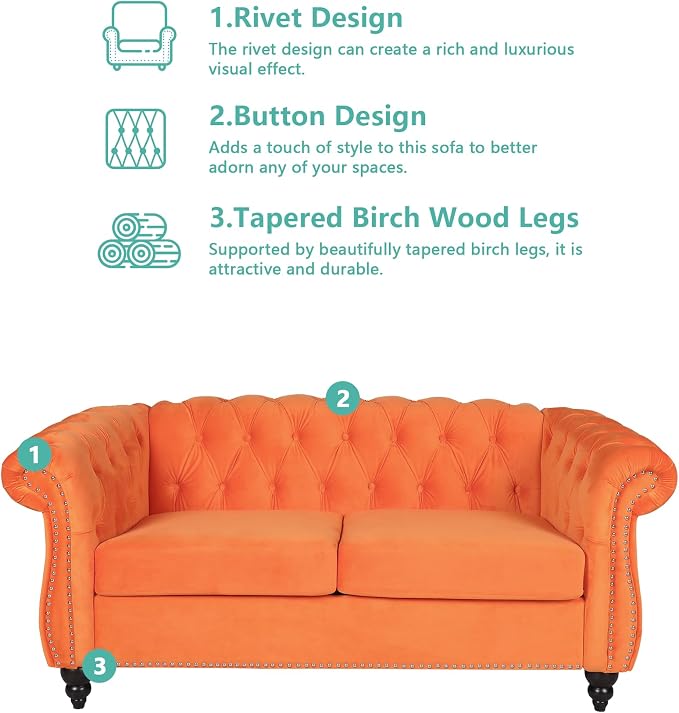 AVZEAR Chesterfield Loveseat, Modern Velvet Sofa Tufted Couch 2 Seater - Image 6