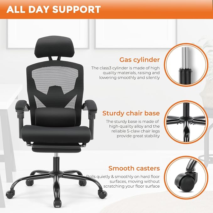 Sweetcrispy Office Computer Desk Chair Set of 2, Ergonomic High-Back Mesh - Image 7