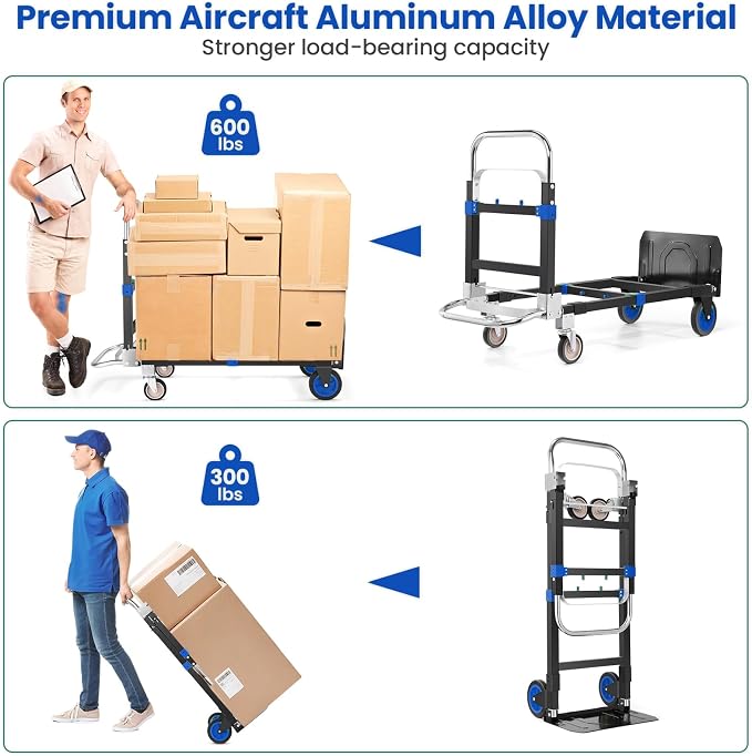 3-in-1 Folding Hand Trucks, 600Lbs Convertible Hand Truck Dolly, Heavy Duty - Image 5