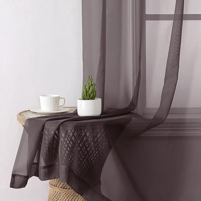 Chocolate Sheer Curtains 72 Inches Long 2 Panels, Rod Pocket Voile Light - Image 3
