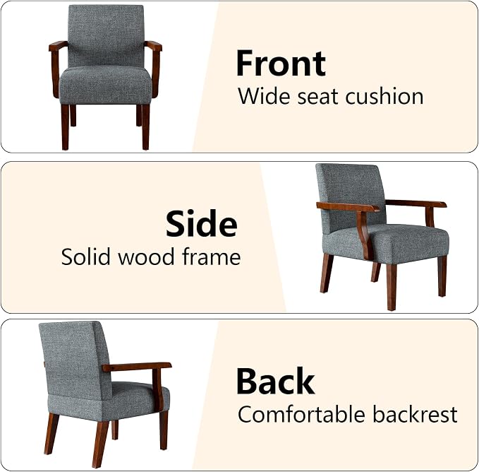 2PCS Accent Chairs with Table Set, Fabric Upholstered Modern Accent Armchair - Image 3