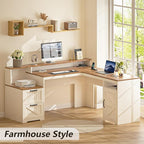 YOMILUVE 63" Farmhouse L Shaped Executive Desk - Image 3