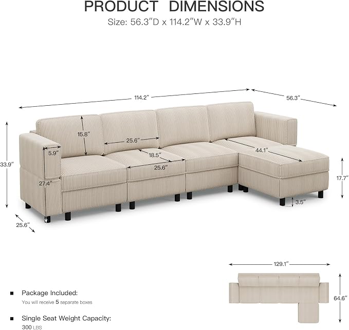 Belffin 5 Seats L Shaped Sectional Couch - Image 2