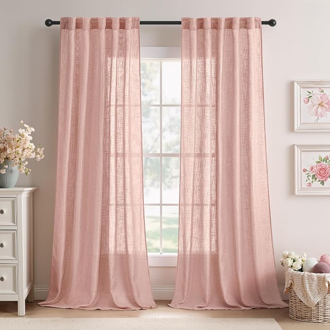 MIULEE Blush Pink Linen Curtains 52x72 Inch Length 2 Panels by MIULEE