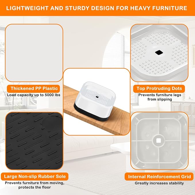 Furniture Risers Adjustable Bed Risers Heavy Duty Lifts Height 2", Square - Image 5
