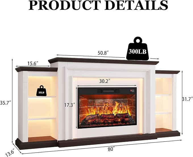 80" LED Lights Electric Fireplace - Image 2