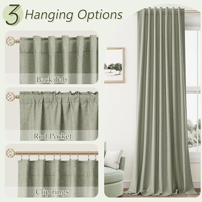 100% Blackout Linen Curtains 98 Inch Wide by 52 Inch 2 Panels Set - Image 6