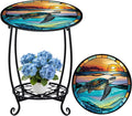 Cinnvoice Outdoor Side Table Round Small Mosaic Patio Accent Indoor End Plant by Cinnvoice