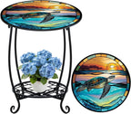 Cinnvoice Outdoor Side Table Round Small Mosaic Patio Accent Indoor End Plant by Cinnvoice