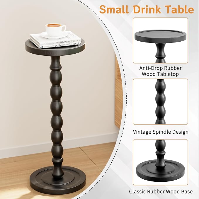 Rubber Wood‌ Small Side Table, Solid Wood‌ Round End Tables - Image 5