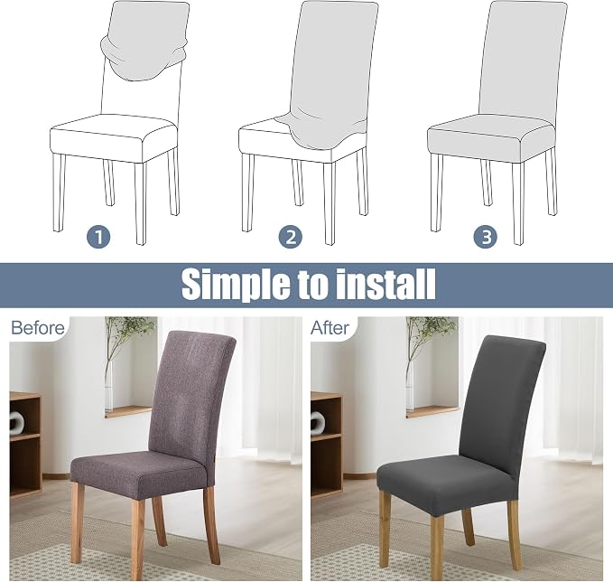 BIETYONE Stretch Dining Chair Covers Set of 6, Soft Removable Washable Kitchen - Image 4