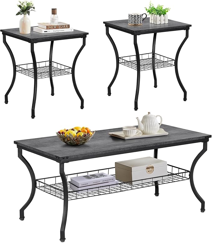 VECELO 3 Pieces Living Room Table Sets, Coffee and End Tables - Image 7