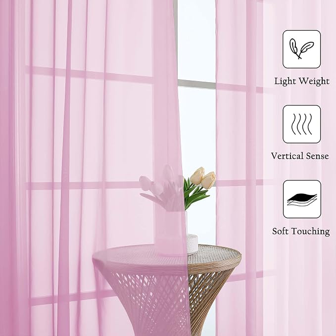 Light Pink Sheer Curtains 120 Inches Long 2 Pcs, Solid Voile Light Filtering - Image 2