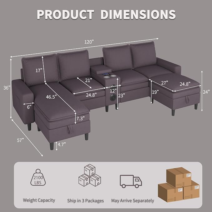 Sectional Couches for Living Room, 4 Seat Sectional Sofa - Image 2
