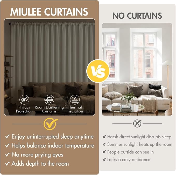 MIULEE 4 Panels Set Beige White Blackout Curtains 63 Inch Length Bedroom | - Image 7