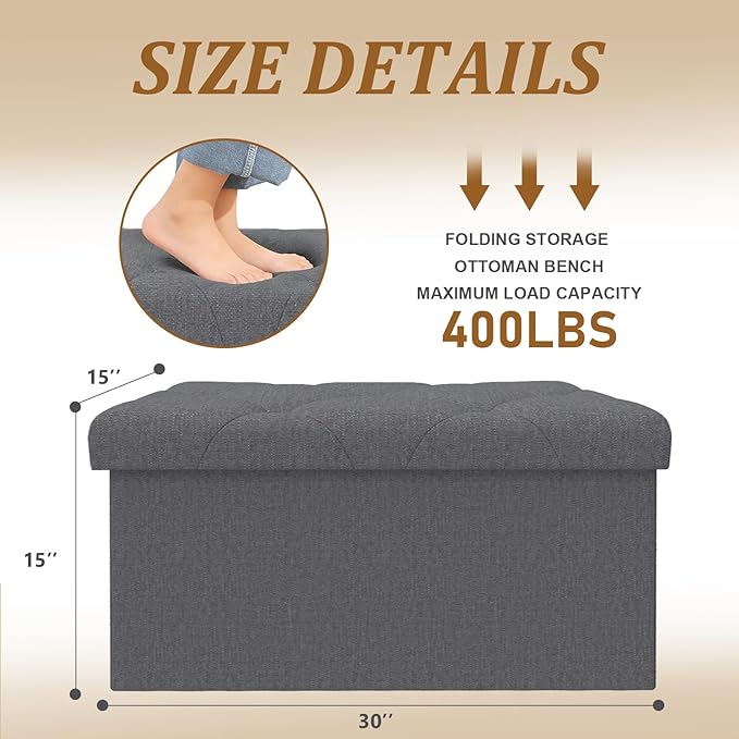 Folding Ottoman with Storage Bench, Storage Ottoman Bench, 30 Inches Ottoman - Image 2