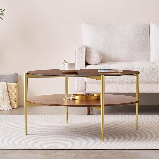 LumFurn Extra Large Round Coffee Table, Mid-Century Modern Design, D34 x H17 in - Image 5