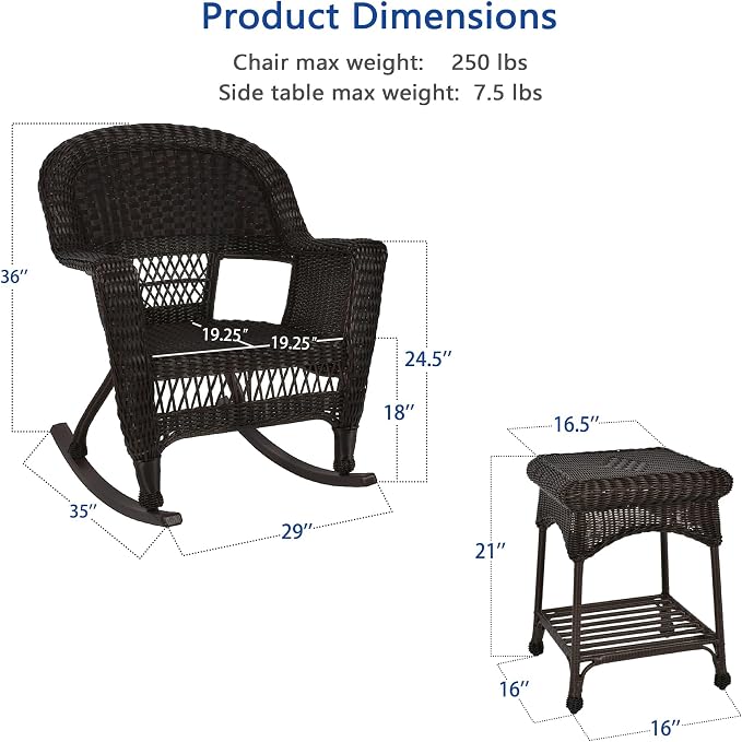 Jeco 3 Piece Rocker Wicker Chair Set - Image 3