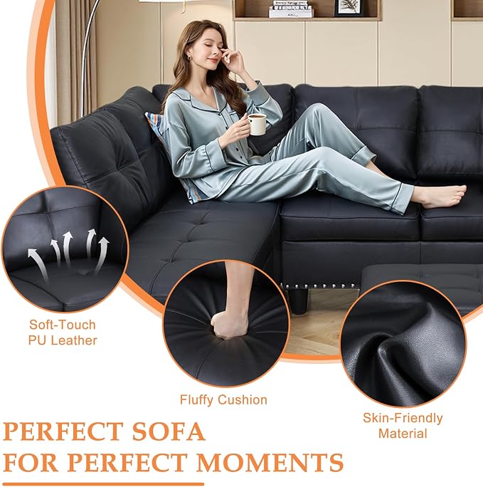 Wakefit Sectional Sofa Couch, Modern 4-Seaters Living Room Furniture Sets - Image 3