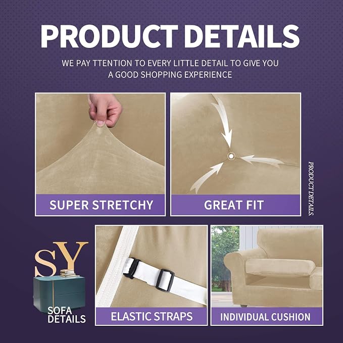 ZNSAYOTX Luxury Velvet Sofa Cover 3 Piece Stretch Loveseat Covers - Image 4