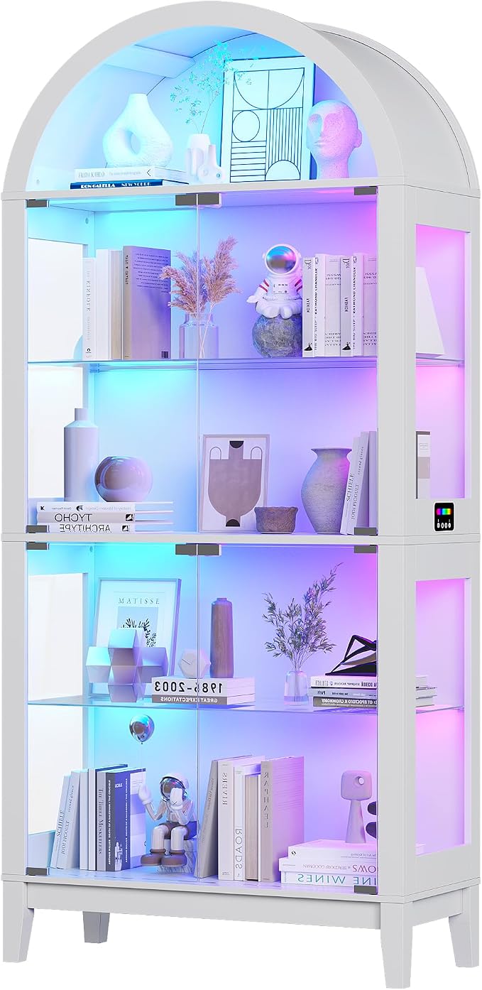 HNEBC 69" Display Case with RGB Lights, Arched 5-Tier Tempered Glass Display - Image 9