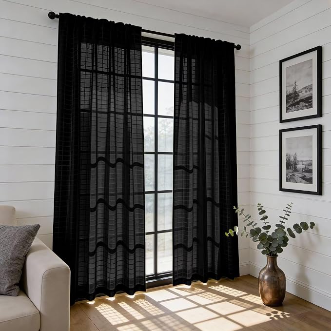 SpaceDresser Check Sheer Curtains 90 Inches Long - Image 6