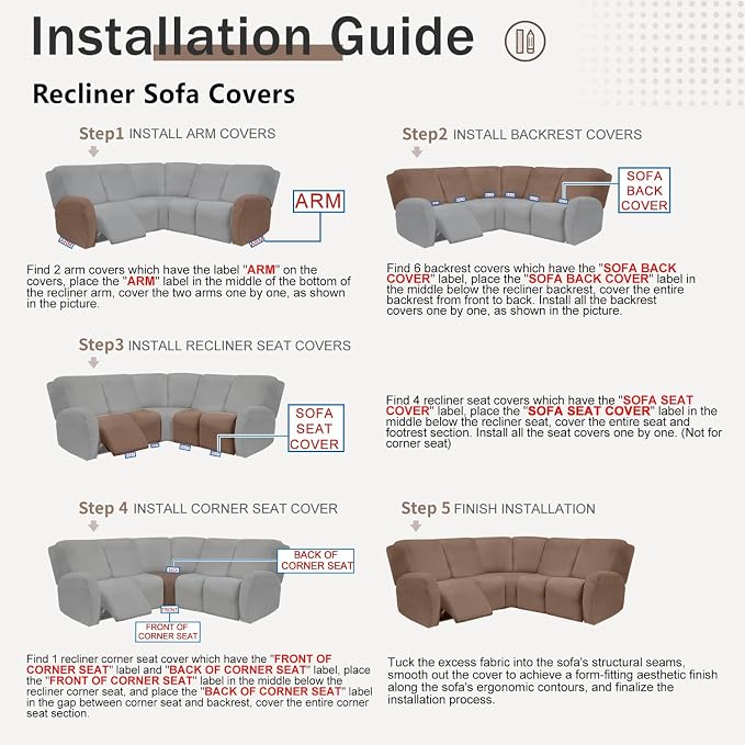 ALIECOM 100% Waterproof Recliner Sectional Couch Covers L Shape Stretch Corner - Image 7