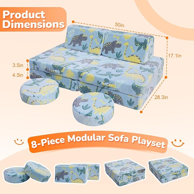 MeMoreCool Toddler Couch, 8-Piece Modular Kids Play Couch - Image 2