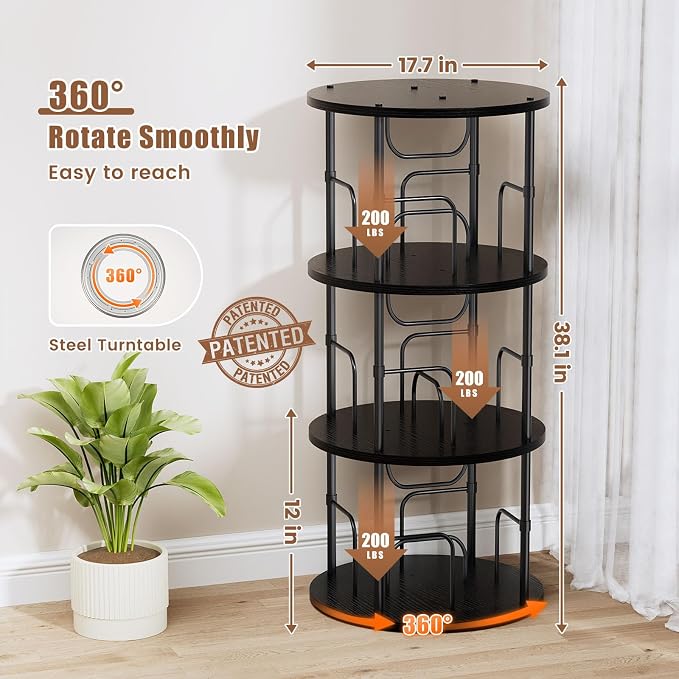 ALLSTAND Rotating Bookshelf, 3 Tier Round Revolving Bookcase - Image 2