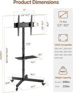 Heavy-Duty Rolling TV Stand for 23”-60” Screens—Supports 121 lbs, Stable Mobile - Image 9