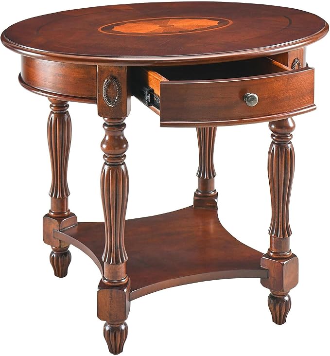 LEEMTORIG Oval Round End Table, 2-Tier Cherry Wood End Table Solid Wood Side by LEEMTORIG
