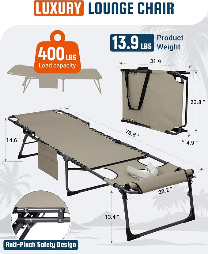 KingCamp Tanning Chair with Face Hole, Lounge Chairs Outdoor Folding Comfy - Image 2
