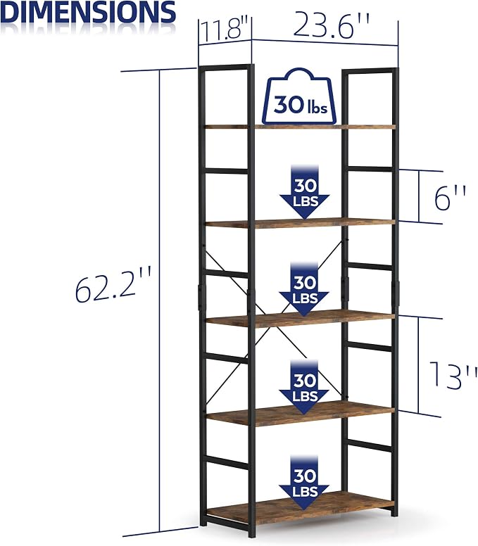 NUMENN 5 Tier Bookshelf, Modern Book Shelf - Image 3