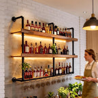 Wall Mounted Wine Rack with LED Lights, 4-Tier Industrial Wood Floating Shelves - Image 6