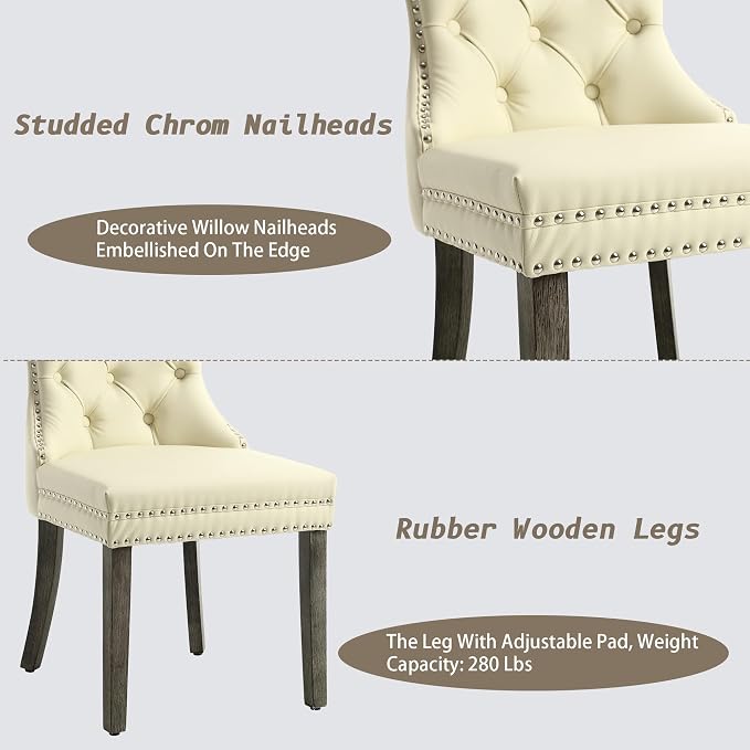 KCC Faux Leather Dining Chairs Set of 2, Upholstered High-end Tufted Dining - Image 7