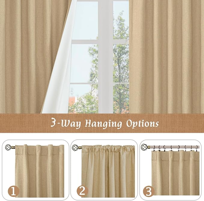 Natural 100% Blackout Linen Bedroom Curtains 63 Inches 2 Panels | Full Room - Image 9