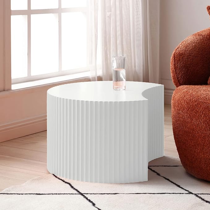 55.12'' White Round Nesting Coffee Table Set of 2, Modern Side End Table - Image 7