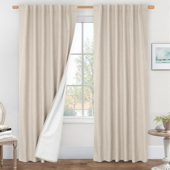 84 Inch Oatmeal 100% Blackout Linen Curtains by LAMIT