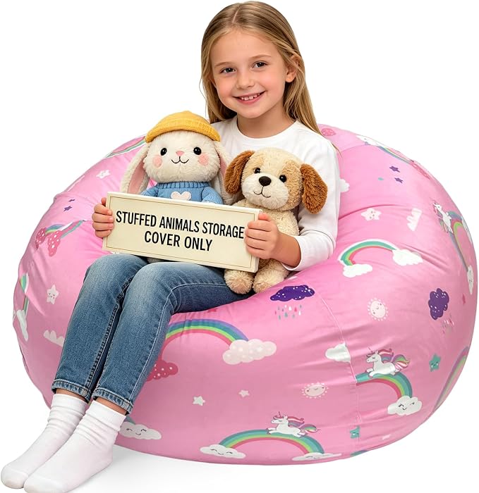 Lukeight Unicorns Stuffed Animals Storage Bean Bag Chair Cover by Lukeight