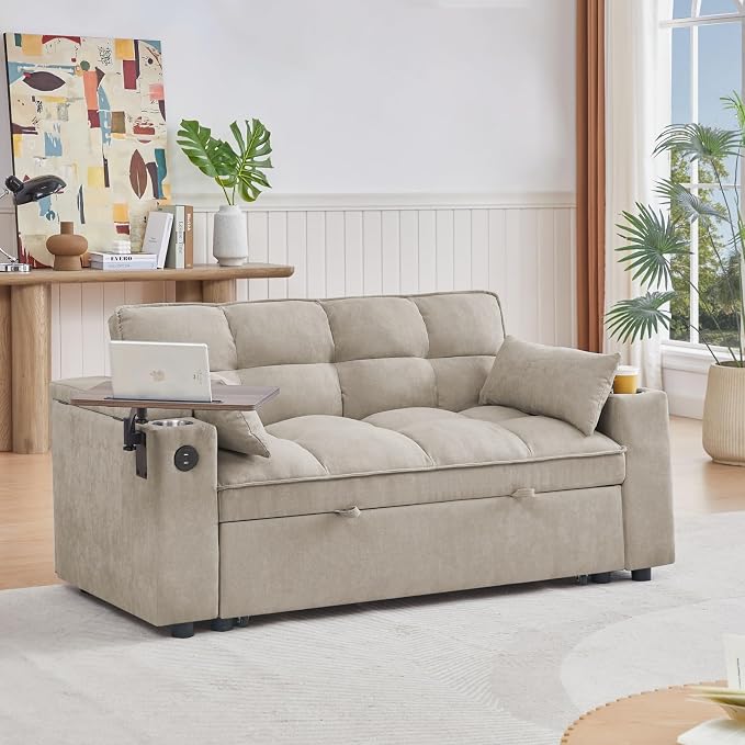 oaaktu Large Size Convertible Sleeper Sofa Bed, Polka dot Velvet Pull Out Futon - Image 3