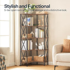 HOOBRO Corner Bookshelf, 5-Tier L-Shaped Bookcase, Industrial Open Display - Image 6
