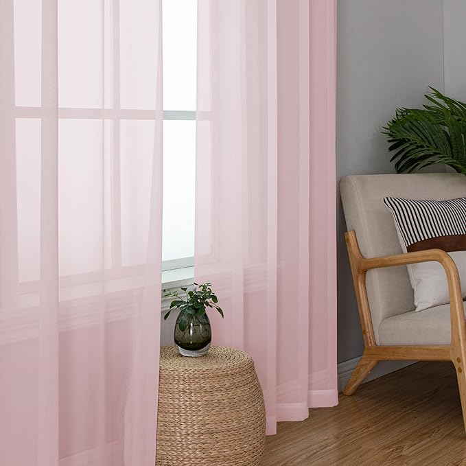 Extra Long Sheer Curtains 96 Inches Long, Rod Pocket Airy Solid Blush Sheer - Image 7